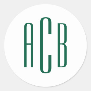 Adesivo Redondo Monograma Simples de Três Letras em Verde Caçador
