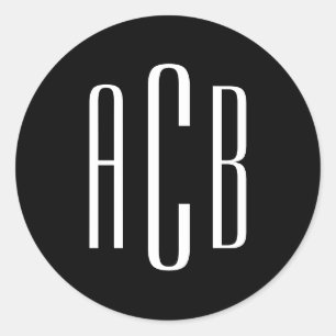 Adesivo Redondo Monograma Simples de Três Letras Preto e Branco