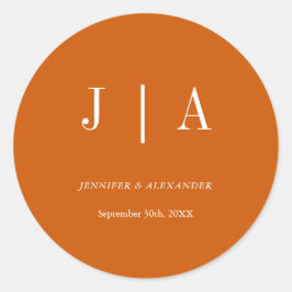 Adesivo Redondo Monograma Simples do Nome do Casal Laranja Queimad