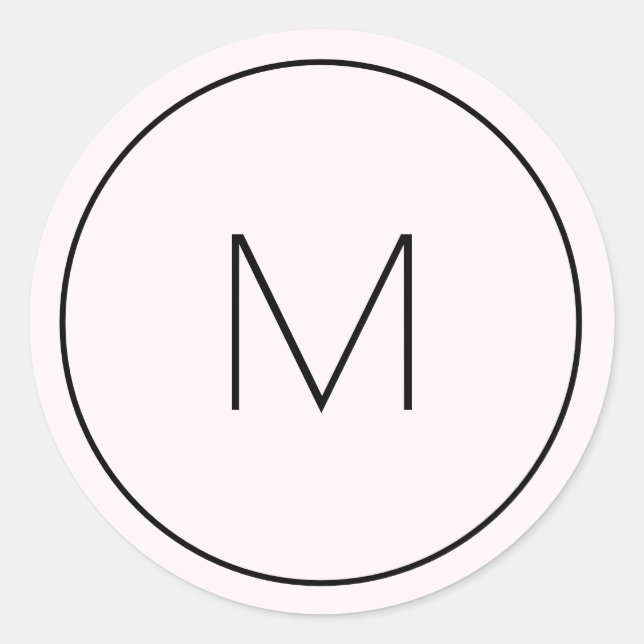 Adesivo Redondo Monograma Simples em Rosa claro Minimalista (Frente)