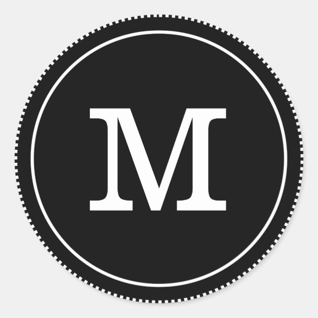 Adesivo Redondo Monograma Simples Preto-Branco (Frente)