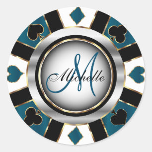 Adesivo Redondo Monograma Slate Blue Casino Poker Design