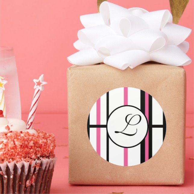 Adesivo Redondo Monograma Sticker Striker Rosa Preto e Branco (Festa)