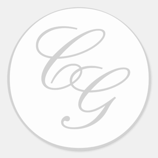 Adesivo Redondo Monograma Suave e Cinza Branca Elegante (Frente)
