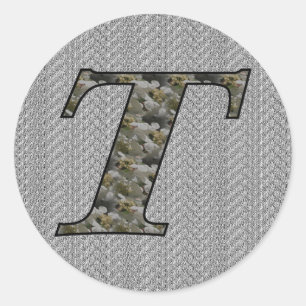 Adesivo Redondo Monograma T Hydrangea Floral Sticker