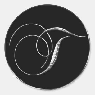 Adesivo Redondo Monograma T Selo De Casamento Formal De Prata E Pr