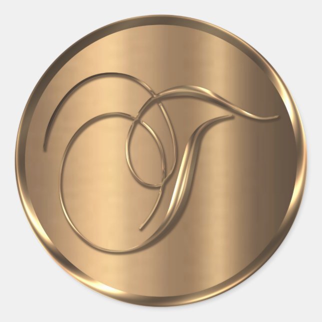 Adesivo Redondo Monograma T Selo de Envelope de Bronze Não METÁLIC (Frente)