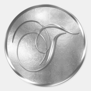 Adesivo Redondo Monograma T Selo de Envelope Silver Não METÁLICO