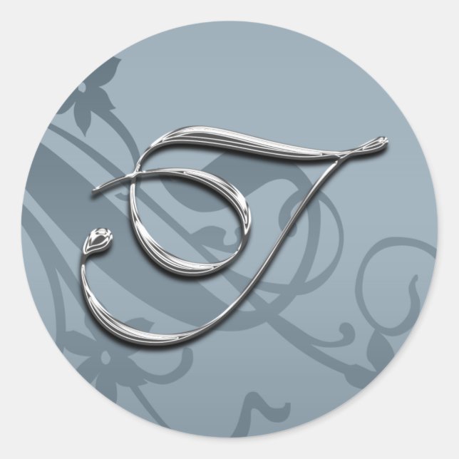 Adesivo Redondo Monograma T Selo Formal de Silver (Frente)