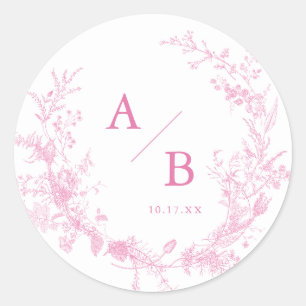 Adesivo Redondo Monograma Toile French Pink Wedding
