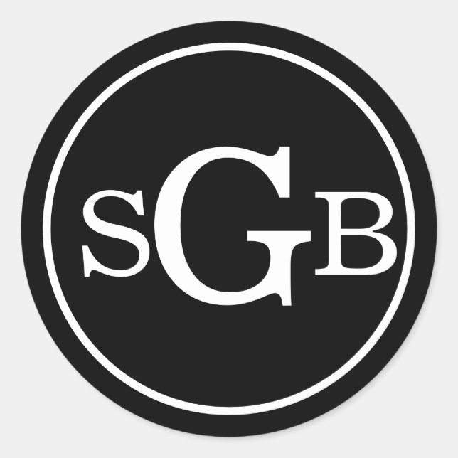 Adesivo Redondo Monograma Tradicional Circular Preta e Branca (Frente)