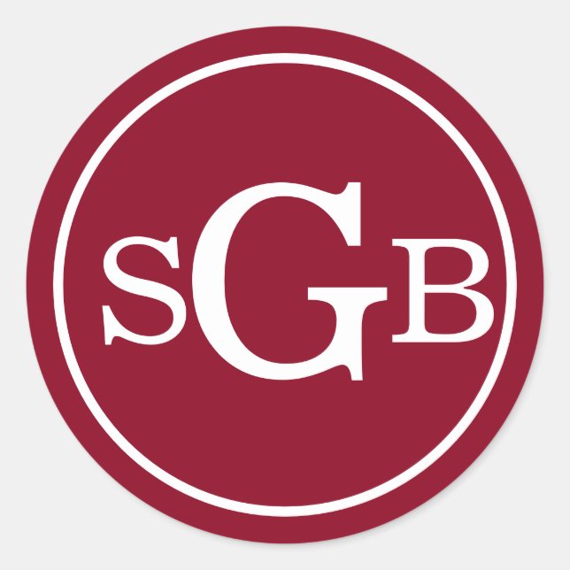 Adesivo Redondo Monograma Tradicional Circular Vermelha Escura (Frente)