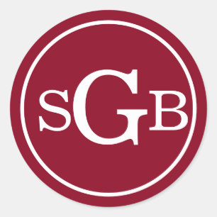 Adesivo Redondo Monograma Tradicional Circular Vermelha Escura