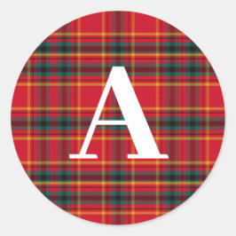 Adesivo Redondo Monograma tradicional de Xadrez vermelha e verde