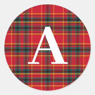 Adesivo Redondo Monograma tradicional de Xadrez vermelha e verde