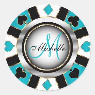 Adesivo Redondo Monograma Turquoise Casino Poker Design