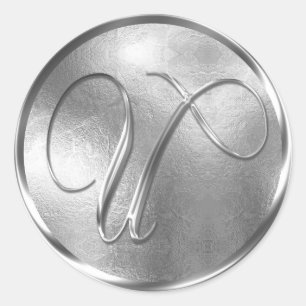 Adesivo Redondo Monograma U Selo de Envelope Silver Não METÁLICO