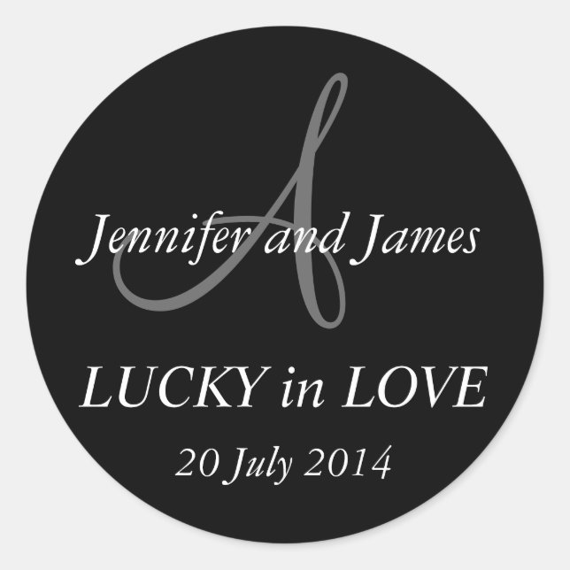 Adesivo Redondo Monograma Um Stickers para Casamentos Pretos (Frente)