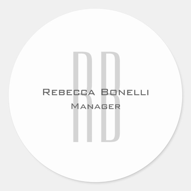 Adesivo Redondo Monograma Único de Cinzas Brancas Exclusivo Modern (Frente)