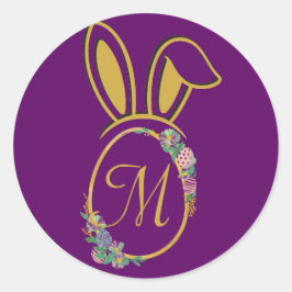 Adesivo Redondo Monograma Único de Coelhinhos de Páscoa
