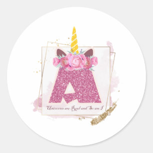 Adesivo Redondo Monograma Unicorn Um Autocolante Personalizado