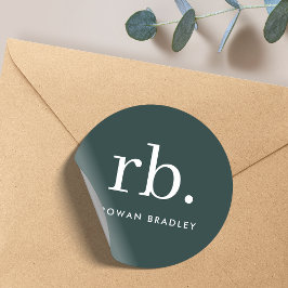 Adesivo Redondo Monograma Verde Escuro Minimalista Moderno