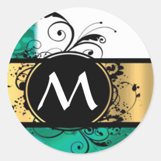 Adesivo Redondo Monograma verde-lacrimogêneo e dourado