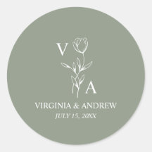 Monograma Verde Minimalista Boho Casamento Clássic