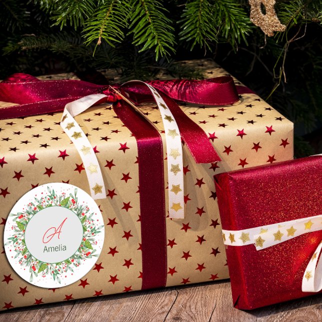 Adesivo Redondo Monograma Verde Natal Vermelho (Criador carregado)