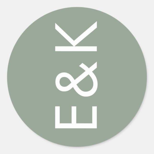 Adesivo Redondo Monograma Verde Ultra Moderno Simples Casamento (Frente)