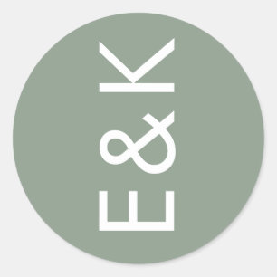 Adesivo Redondo Monograma Verde Ultra Moderno Simples Casamento