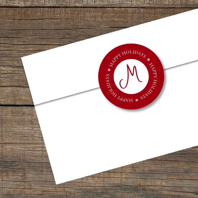 Adesivo Redondo Monograma Vermelho de Flocos de Neve Simplificados (Criador carregado)