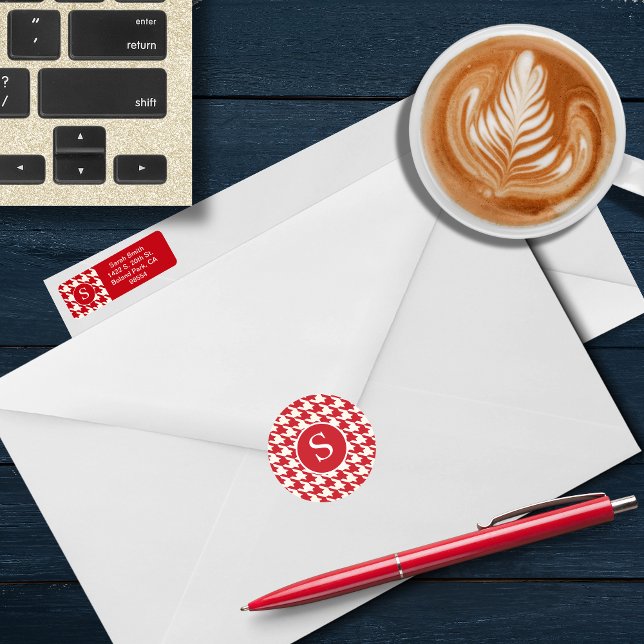 Adesivo Redondo Monograma Vermelho e Branco de Cereja Moderno Houn (Criador carregado)