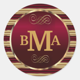 Adesivo Redondo Monograma Vermelho Escuro e Dourado Foco de Envelo