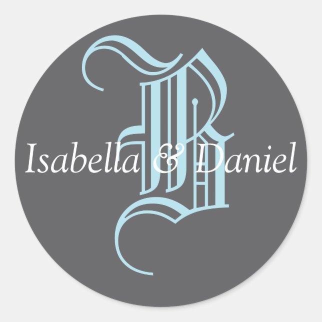 Adesivo Redondo Monograma Vinheta Monograma de Casamento de Selo (Frente)