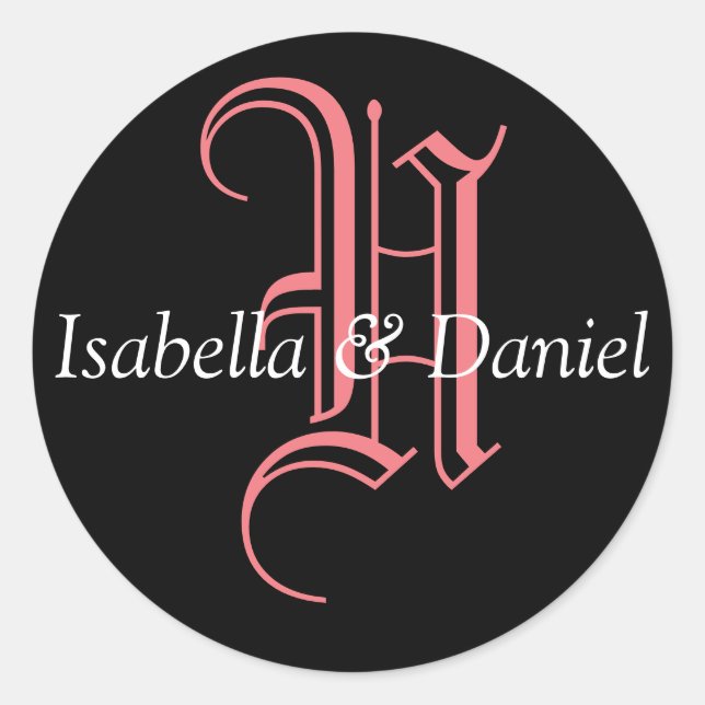 Adesivo Redondo Monograma Vinheta Monograma de Casamento de Selo (Frente)