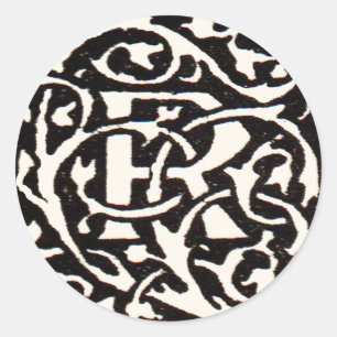 Adesivo Redondo Monograma Vintage R Art Nouveau