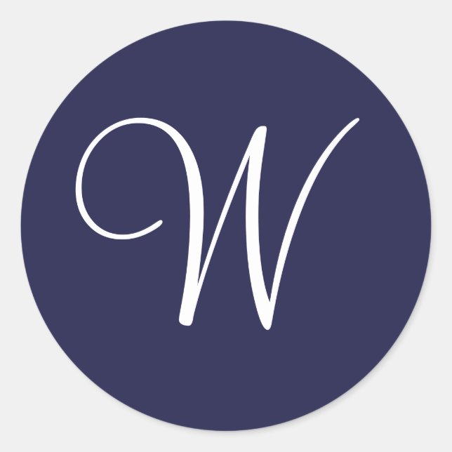 Adesivo Redondo Monograma W, branco sobre azul Marinho, (Frente)