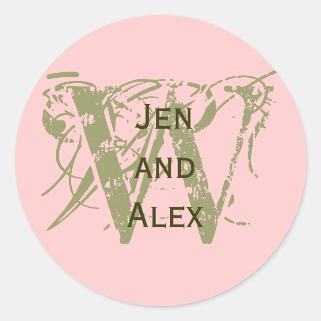 Adesivo Redondo Monograma W e Denominações Vinheta Rosa (Frente)