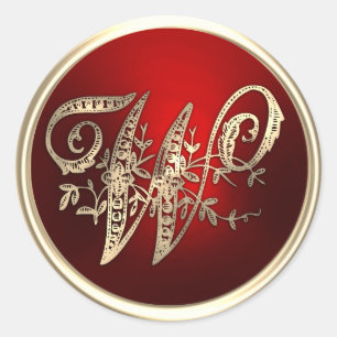 Adesivo Redondo Monograma W, monograma Dourado e vermelho