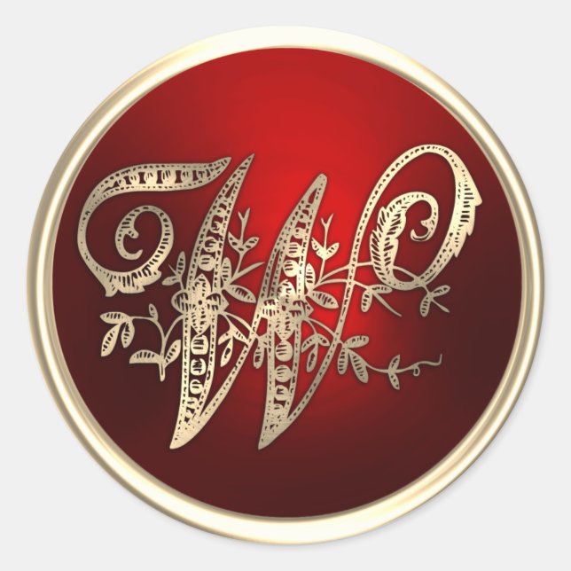 Adesivo Redondo Monograma W, monograma Dourado e vermelho (Frente)