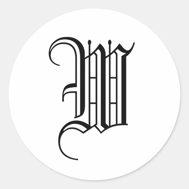 Adesivo Redondo Monograma W Sticker Black White Antigo Inglês (Frente)