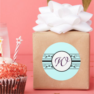 Adesivo Redondo Monograma Wedding Aqua Blue Borders
