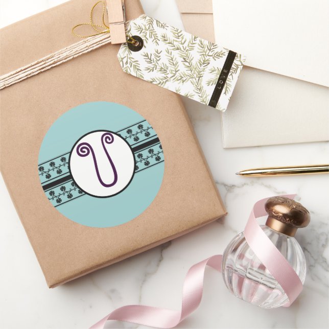 Adesivo Redondo Monograma Wedding Borders Blue (Presentear)