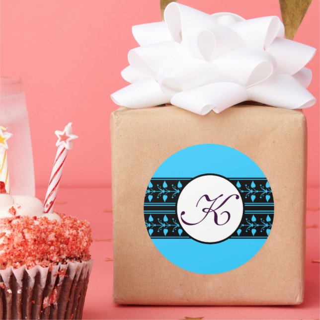 Adesivo Redondo Monograma Wedding Bright Blue Borders (Festa)