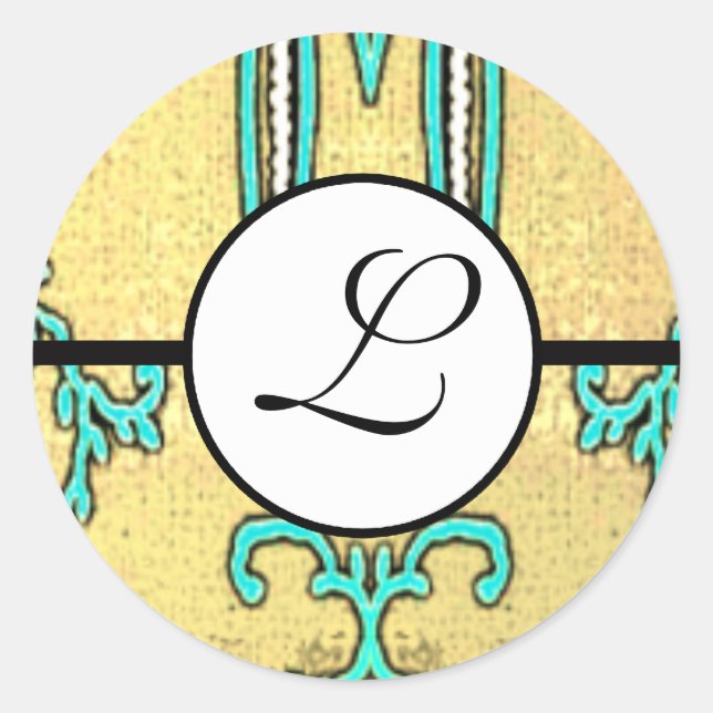 Adesivo Redondo Monograma Wede Brite Aqua Blue Borders (Frente)