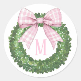 Adesivo Redondo Monograma Wreath com Arco Gingham Rosa