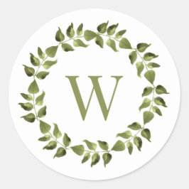 Adesivo Redondo Monograma Wreath Green Wedding Envelope Seal
