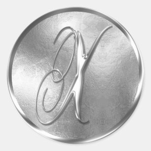 Adesivo Redondo Monograma X Selo de Envelope Silver Não METÁLICO