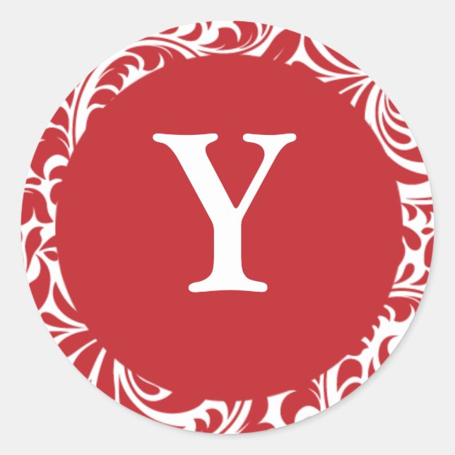 Adesivo Redondo Monograma Y Red White Casamento Monogramas Invi (Frente)